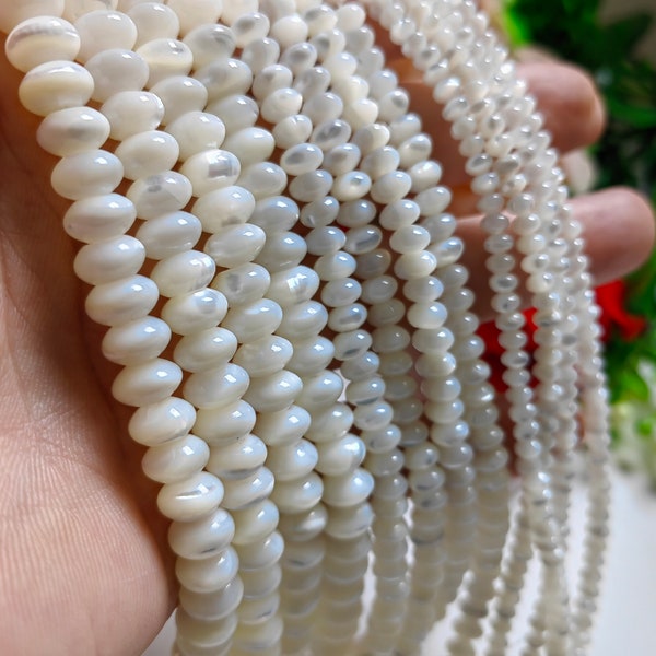 Natural Mother Of Pearl Round Abacus Beads, Mop Rondelle Beads, 4 - 8mm White Shell Rondelle Beads, 15" Strand. 1 - 3 Strands Optional, B198