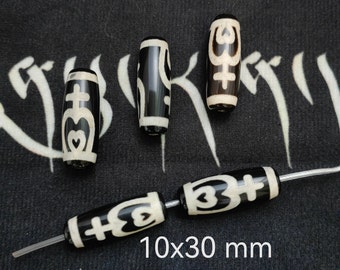 5 - 10pcs Tibetan DZI Agate Beads, 10x30mm DZI Drum Beads, Black White Tibetan Dzi Barrel Beads, Oval Dzi Beads, DIY Jewelry Making, D280