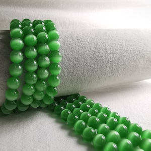 Smooth Green Cat Eye Round Beads, Cat Eye Loose Beads, 6 / 8 / 10mm To Choose From, DIY Bracelet Beads, 14“ Full Strand，  A231