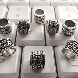 30 o 50 pezzi di perline distanziatrici in metallo con foro grande, perline cilindriche in argento antico, perline nepalesi, fornitura di gioielli fai da te, 8x7 mm, foro 5,5 mm, B160