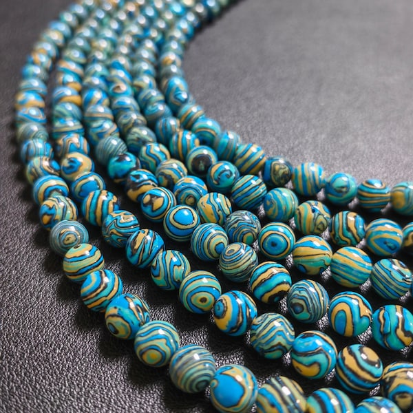 1 Full Strand Synthetic Malachite Round Beads, Multicolor Peacock Stone Beads, 6 - 10 mm Gemstone Beads, DIY Bracelet Beads, Findings, A617