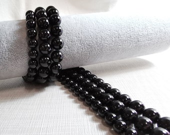 Smooth Black Agate Round Beads, Gemstone Round Beads, Stone Beads, 6 / 8 / 10mm To Choose From, DIY Jewelry, 15" Full Strand.  A280