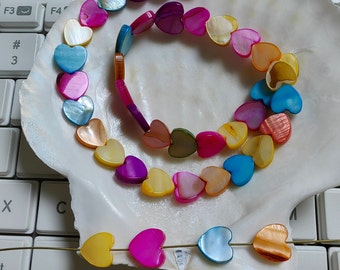 Colored Mother Of Pearl Heart Shape Beads, Multicolor Loving Heart Shell Beads, 14.5 inch Full Strand. Hole 0.7 mm, Findings, B228