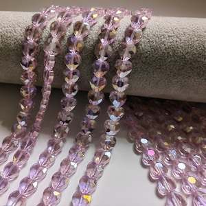 10mm Faceted Crystal Heart Beads, Shiny Crystal Glass Heart Shape Beads, Pink Crystal Beads, 15&quot; Strand, DIY Jewelry Making, A641