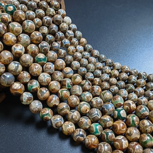 Smooth Tibetan Agate Round Beads, 8mm, 10mm Tibetan Round Dzi Beads, Protective Dzi Beads, DIY Jewelry Suppliers, 13.5&quot; Full Strand , D013