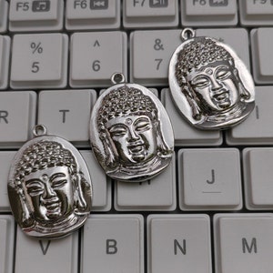 5 pcs Rhodium Plating Buddha Head Charms, 24x33.5 mm Metal Buddha Charms, Buddha Head Pendants, Yoga Charms, Jewelry Making, Findings, C316