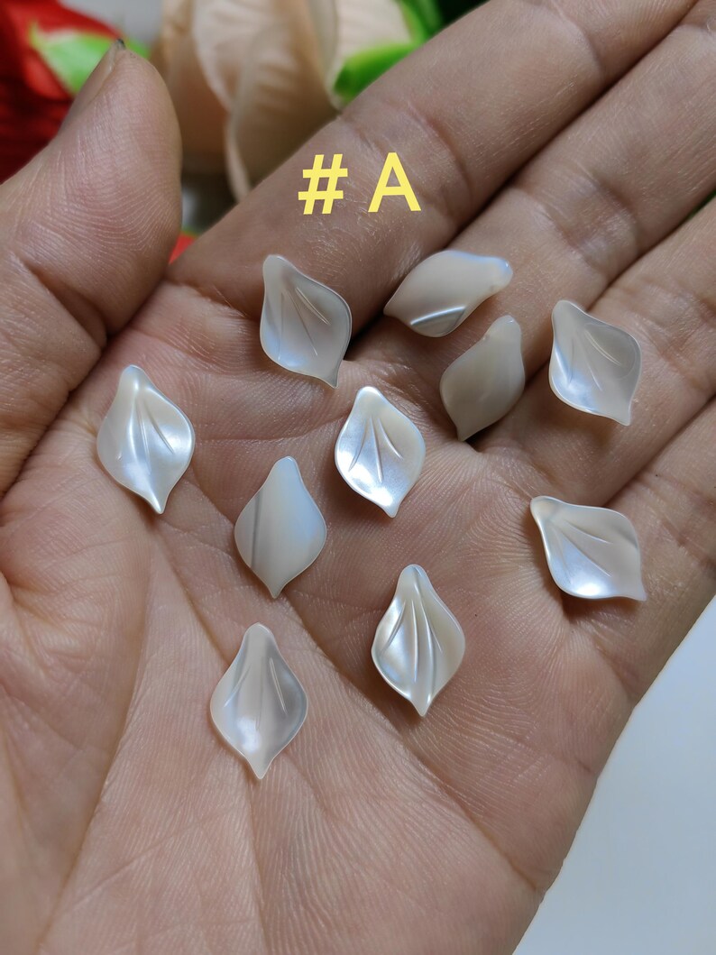 10x15 Mm Mother of Pearl Flower Petal Charms, White Pearl Shell Carving ...