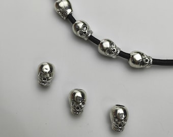 20pcs Antique Silver Skull Head Beads, 10x12mm Goth Skull Beads, Large Hole Metal Skull Head Beads, Hole 4.3mm, DIY Jewelry, Findings, B633