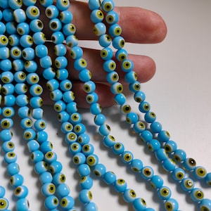 6mm Round Evil Eye Spacer Beads, Light Blue Glass Evil Eye Beads, Turkish Evil Eye Beads, DIY Jewelry Supply, 14&quot; Full Strand, A610