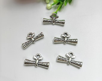 25pcs  Antiqued Silver Graduate Scroll Charms, 21x11mm Metal Diploma Pendants, Graduation Charms, DIY Jewelry Supply, Findings, C665