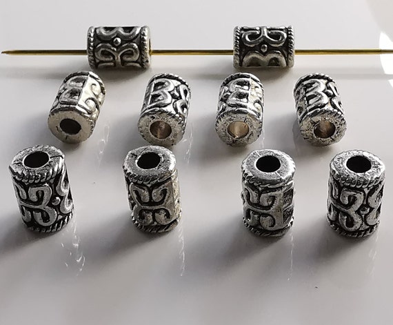 Indian Spacer Beads Antique Silver Metal Tube Beads Ethnic Tribal Jewelry Supplies 30 pcs Boho DIY