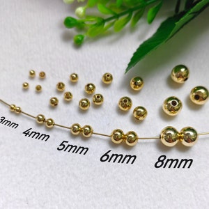 Glatte runde Messingperlen, 18K vergoldete Metallperlen, 3 - 8 mm zur Auswahl, solide glatte, nahtlose Metallperle, 100 - 300 Stück Optional, B507