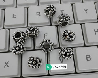 30 Stück Antik Silber Blumen Perlen, 4,2 mm Loch Blume Zwischenperlen, 9,5x7 mm Zwischenperlen, nepalesische Perlen, DIY Armband Perlen, Zubehör, B214
