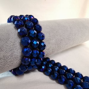 1 Full Strand Faceted Hematite Round Beads, Blue Hematite Beads, Gemstone Beads, 4mm 6mm 8mm 10mm To Choose From, DIY Jewelry Making. A300