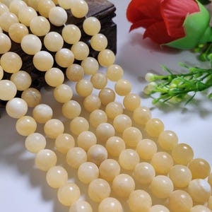 Smooth Round Jade Beads, Polished Yellow Malay Jade Beads , 6mm 8mm 10 mm To Choose From, DIY Bracelet Beads, 14.5&quot; Full Strand , A012