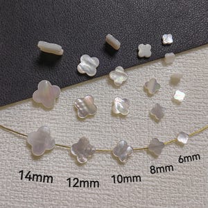 Natural Mother Of Pearl Four Leaf Clover Beads, 6 - 14 mm White MOP Clover Beads, Pearl Shell Beads, Hole 0.5mm,  5-100 pcs Options, B179