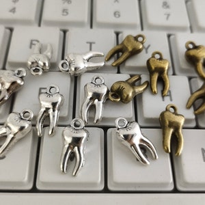 30 o 50 dijes de dientes de plata antigua y bronce, de doble cara, de metal de 7 x 15 mm, para bisutería DIY, accesorios, C246