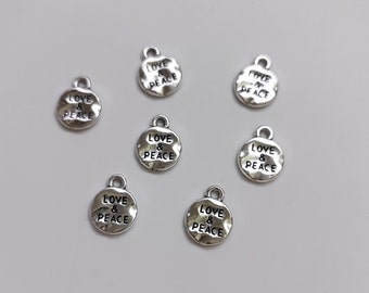 50 breloques LOVE & PEACE en argent antique, breloques mots estampés ronds 10 x 13 mm, breloques citation, breloques amour, fournitures de bijoux à faire soi-même, résultats, C582