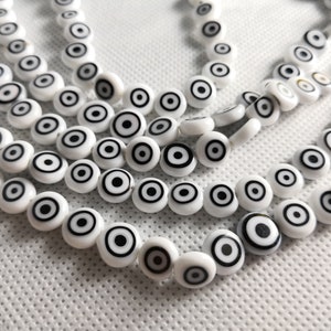 Glass Evil Eye Beads, Turkish Evil Eye Beads, 6 - 12mm White Flat Round Evil Eye Beads, DIY Jewelry Supply, Wholesale Eye Beads