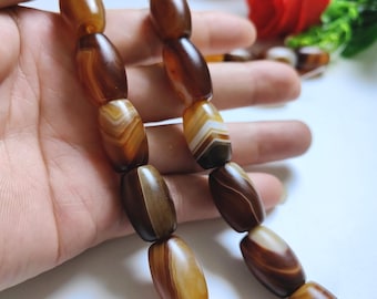 1 hebra completa de cuentas de ágata tibetana rayada Dzi, cuentas de ágata de 14 x 21 mm de largo, cuentas de ágata tibetana, cuentas de barril de piedras preciosas, joyería DIY, D419