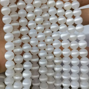 Matte Tibetan Agate Beads, White Stripe Agate Beads, 6 - 12mm Tibetan Dzi Agate Beads, DIY Jewelry Making. 15&quot; Strand, D029