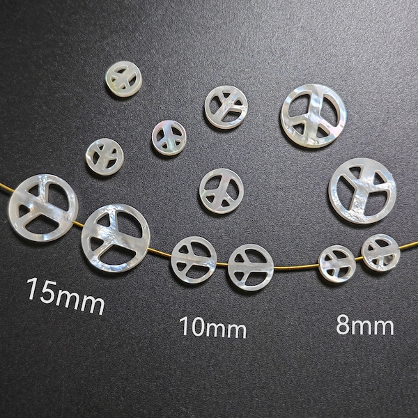 8 - 15mm Natural Mother Of Pearl Peace Sign Beads ,White MOP Peace Beads, Hole 0.7mm. 5 - 50 pcs Quantity Options. Peace Sign Findings, B141