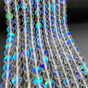 1 Full Strand Smooth Mermaid Glass Round Beads, 6mm 8mm 10mm Mystic Quartz Round Beads, Holographic Quartz Beads, DIY Jewelry, A248