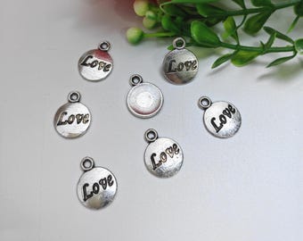 50pcs Metal Love Word Charms, Quote Charms, Antique Silver Love Charms, Valentines Day Charms, DIY jewelry supply, Findings, C681