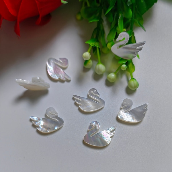 Natural Mother of Pearl Swan Charms, 17x12mm White Pearl Shell Swan Charms, MOP Goose Pendants, 2 - 50 Pcs Optional, Findings. C542