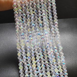 Faceted Crystal Rondelle Beads, 4x3mm 6x4mm 8x6mm Iridescent Crystal Glass Beads, Clear Rainbow Crystal Beads, DIY Jewelry Making, A505