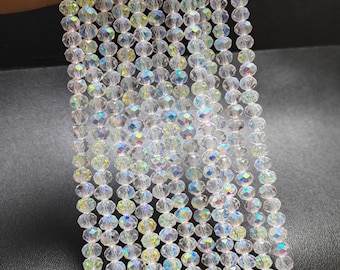 Kryształowe koraliki Rondelle o szlifie fasetowanym, 4x3,6x4,8 x 6 mm, opalizujące, kryształowe koraliki szklane, przezroczyste tęczowe koraliki kryształowe, biżuteria DIY, sznur 15 cali. A505