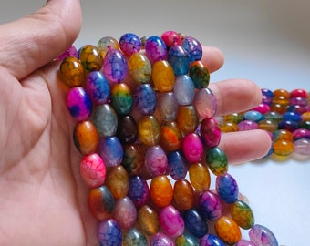1 Full Strand Smooth Multicolor Oval Agate Beads, 10x14mm Chunky Barrel Agate Beads, Hole 1.3 mm, Rice Agate Beads, DIY Jewelry Making, A691