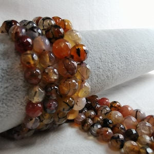 1 Full Strand Faceted Round Agate Beads, Dragon Veins Agate Beads, Gemstone Beads, 8/ 10mm To Choose From, DIY Jewelry Making, A046
