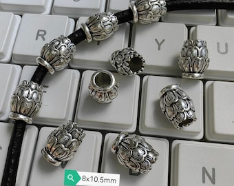 30pcs Cuentas antiguas de flores de loto de plata, cuentas espaciadoras de metal, cuentas de flores de 8x10.5 mm, agujero de 3.0 mm, cuentas de agujeros grandes, fabricación de joyas, B149