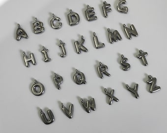 Stainless Steel Alphbet Charms, Metal A - Z Letter Charms, Alphabet Letter Charms ,18~21mm Height Letter Charms, Quantity Options. C658