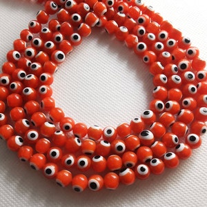Glass Evil Eye Beads, Turkish Evil Eye Beads, 4-10 mm Orange Round Evil Eye Beads, Evil Eye Spacer Beads ,DIY Jewelry Supply,