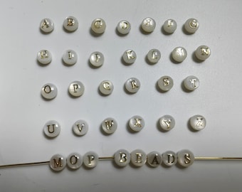 6mm Mother Of Pearl Alphbet Beads, Double Sided White Shell With Gold Letter Beads, A - Z Coin MOP Letter Beads, 2 - 260 pcs Optional, B511