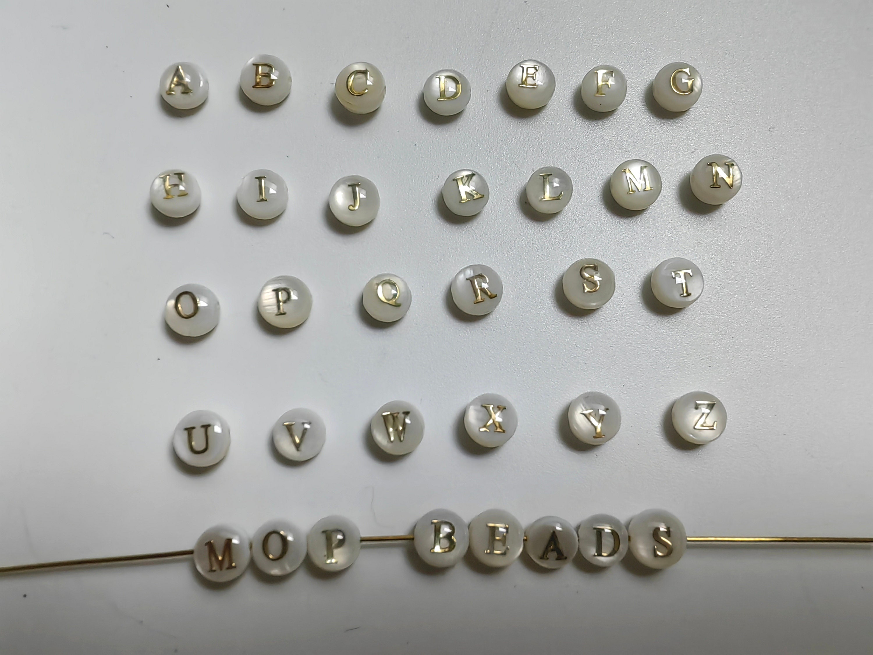 6mm Mother of Pearl Alphbet Beads, Double Sided White Shell With Gold ...