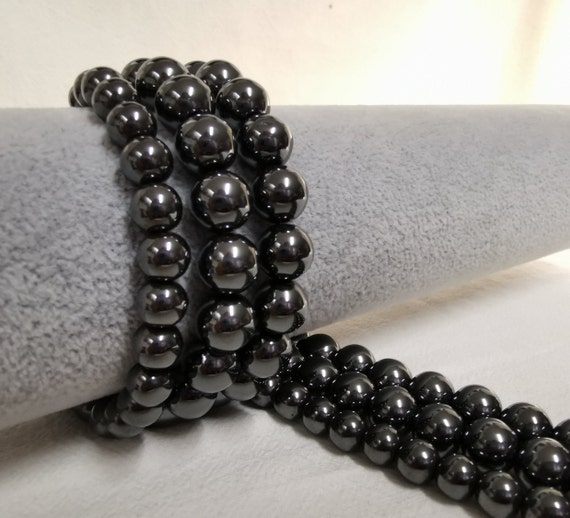 Smooth Hematite Round Beads, Black Hematite Gemstone Beads, 4/ 6/ 8/ 10mm To Choose From, DIY Jewelry, 15" Strand. A305