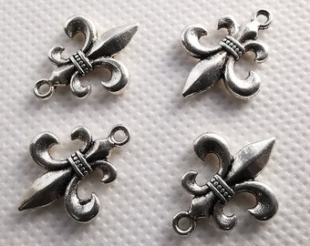 30 - 50pcs, Double Sided Fleur de Lis Charms, Antique Silver Fleur de Lis Charms, 16x20mm, Metal Charms ,DIY Jewelry Supply, Findings