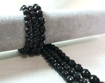 Faceted Black Agate Round Beads, Gemstone Round Beads, Stone Beads, 4 / 6 / 8 / 10mm To Choose From, DIY Jewelry, 15" Full Strand, A281