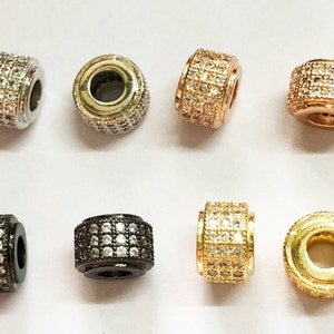 9x6mm CZ Micro Pave Spacer Beads ,CZ Large Hole Rondelle Spacer,  Hole 3.8mm, CZ Cylinder Spacer Beads, 5 - 100pcs Optional, Findings, B292