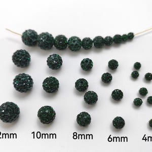 Dark Green Polymer Clay Rhinestone Beads, 8 - 12mm Disco Ball Beads, Rhinestone Pave Disco Ball Beads, 30 - 100pcs Options, B537