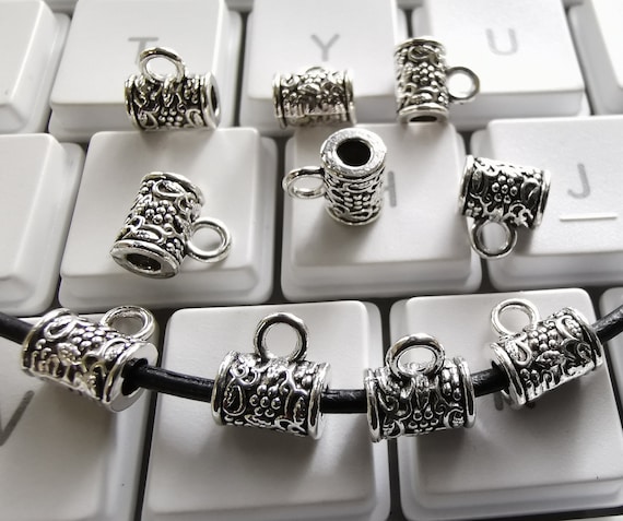 50 pc Antique Silver Tibetan Style Ring Bail Beads Spacers For European Jewelry