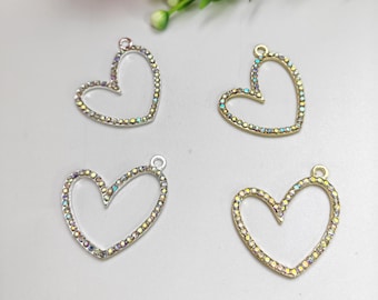 26x30mm Rhinestone Heart Charms, Hollow Metal Heart Charms, Valentines Day Charms, DIY Jewelry, 5 - 30 pcs Optional, Findings, C672