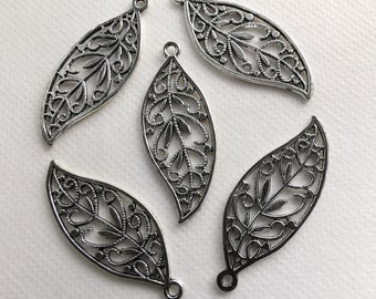 25pcs Antiqued Silver Hollow Leaf Charms ,Metal Leaf Pendants, 17x43 mm Metal Leaf Charms, DIY Jewelry Supply, Wholesale Metsl Leaf
