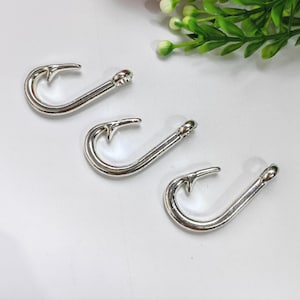 15pcs Antique Silver Fish Hook Charms, 20x38mm Silver Hook Pendant, Silver Clasp, Fish Hook Jewelry, DIY Jewelry Supply, Findings, C293