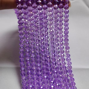Faceted Crystal Rondelle Beads, 4x3mm 6x4mm 8x6mm Iridescent Crystal Glass Beads, Purple Crystal Spacer Beads, DIY Jewelry Making, A511
