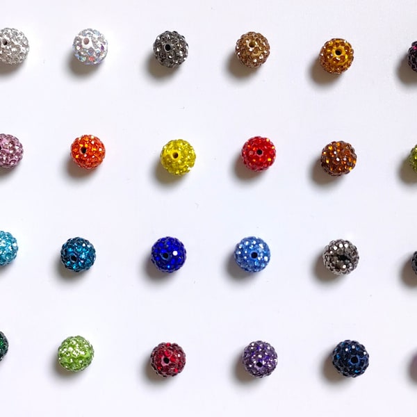 10mm Polymer Clay Rhinestone Beads, 24 Colours Disco Ball Beads, Pave Disco Ball Beads, Shiny Bling Disco Beads, 30 - 100pcs Optional, B527