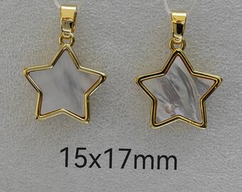 2 - 50 pcs White Mother Of Pearl Star Shape Charms, 15x17mm Gold Plated Framed With Mop Five-Pointed Star Charm, MOP Charms, Findings. C273